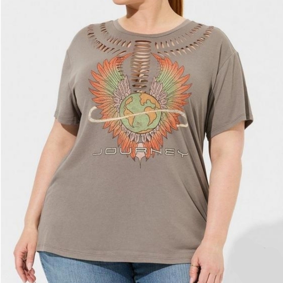 Torrid Journey Relaxed Fit Cotton Yoke Slash Band Tee Size 4X - Picture 1 of 7